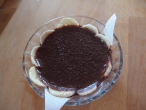 Flan cacao - banane - noix de coco au lait de soja